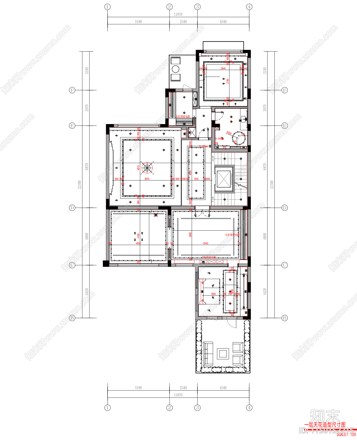 现代别墅室内平面图cad施工图下载【ID:1150152215】