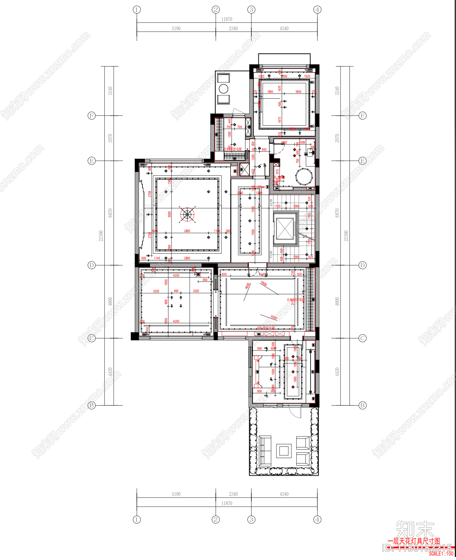 现代别墅室内平面图cad施工图下载【ID:1150152215】