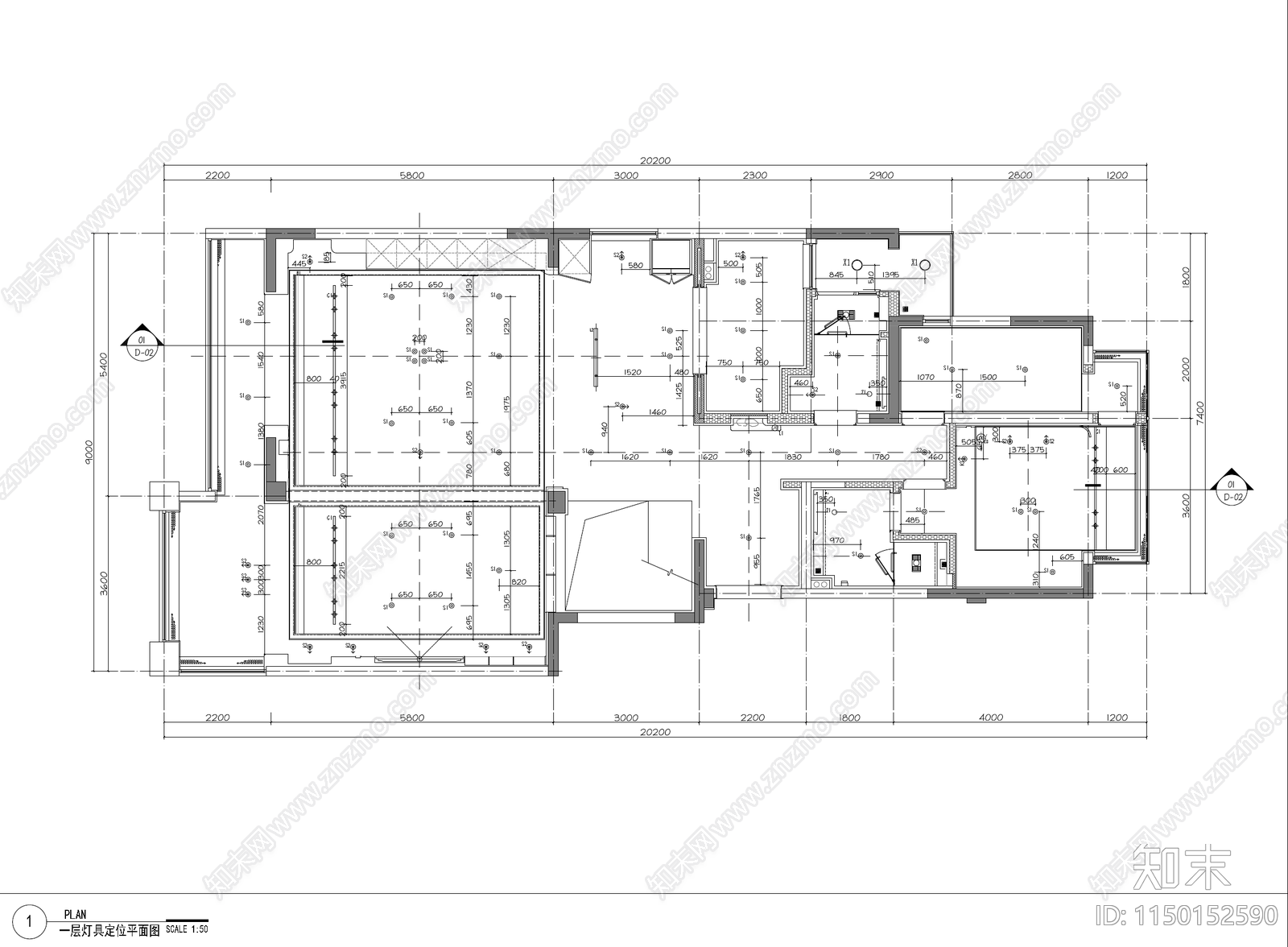 现代别墅室内平面图施工图下载【ID:1150152590】