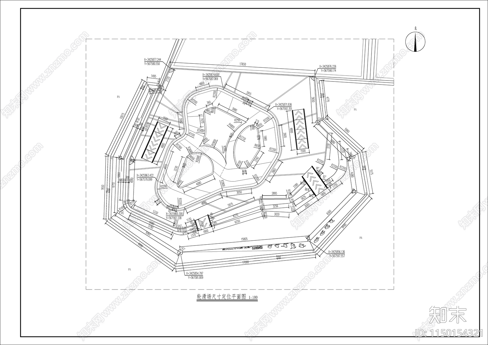 景观轮滑活动场地景观cad施工图下载【ID:1150154321】