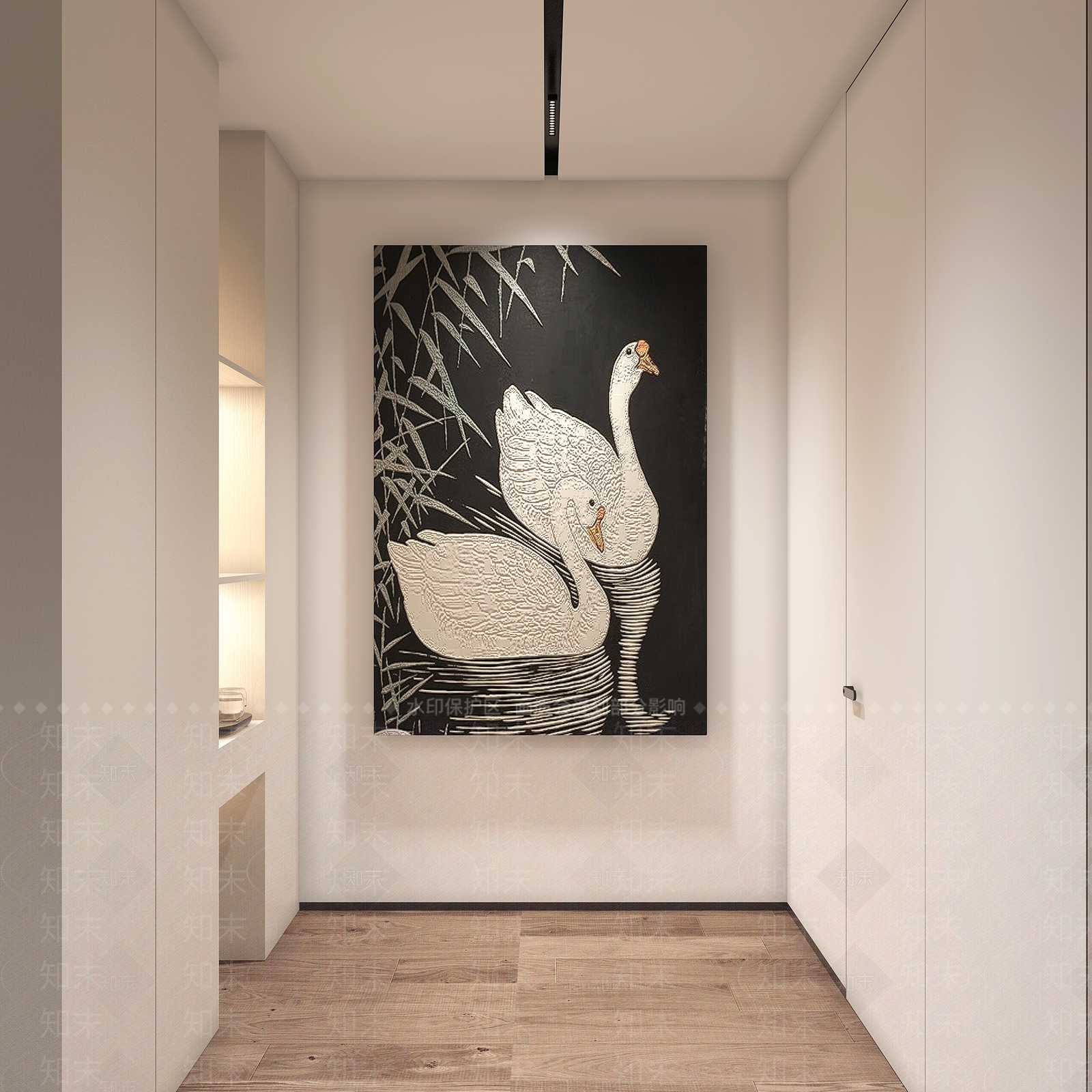 现代天鹅装饰画SU模型下载【ID:1150155458】