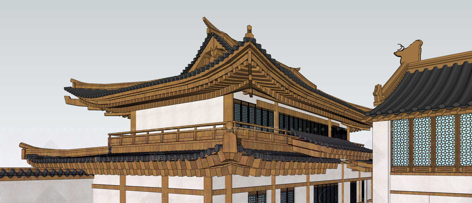 中式寺庙建筑SU模型下载【ID:1150157791】