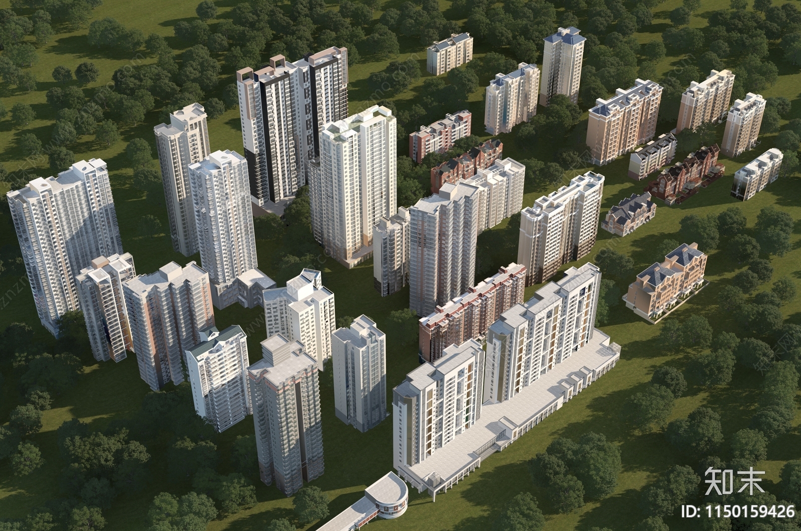 现代高层住宅3D模型下载【ID:1150159426】