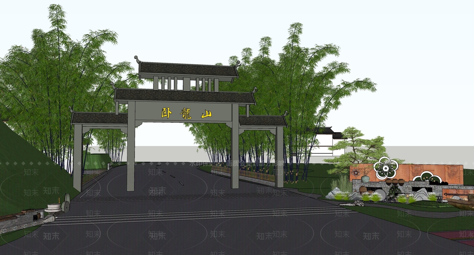 中式乡村牌坊SU模型下载【ID:1150160228】