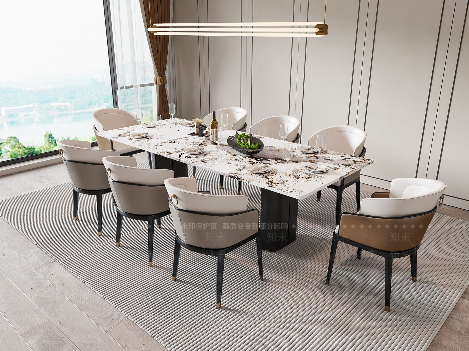 新中式餐桌椅组合3D模型下载【ID:1150162473】