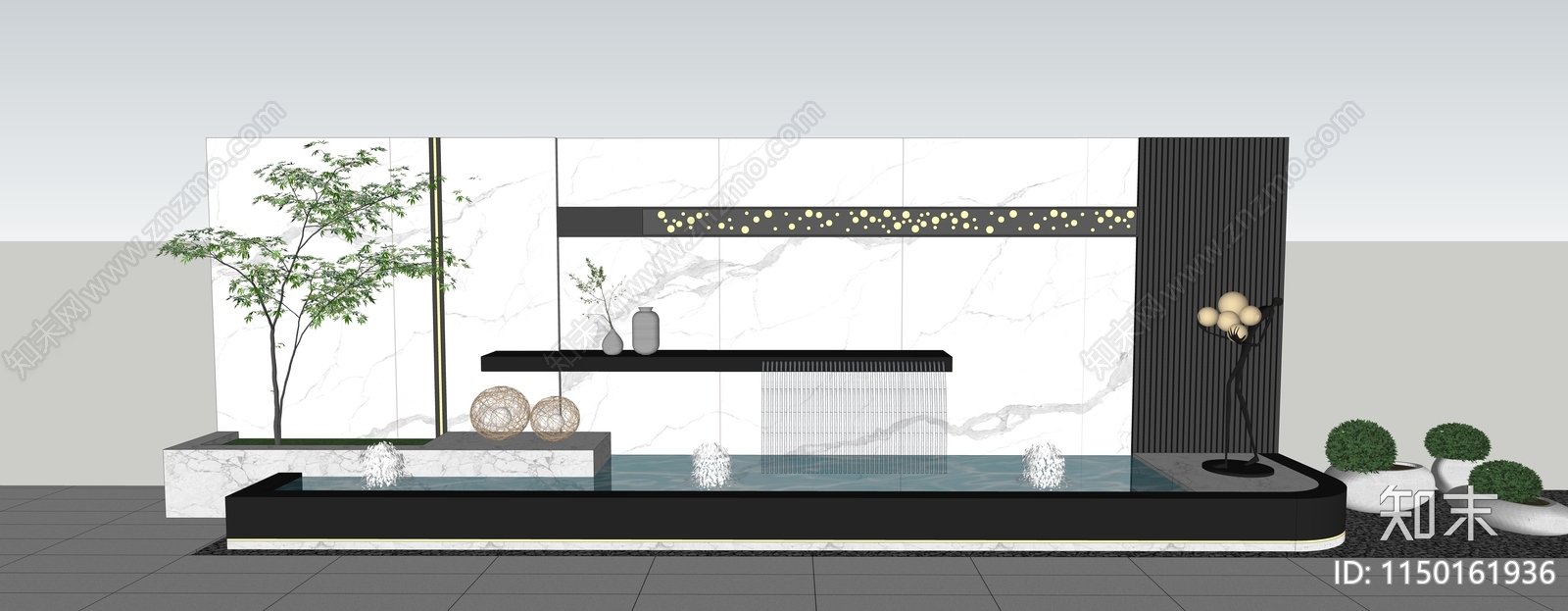 现代风格水景墙SU模型下载【ID:1150161936】