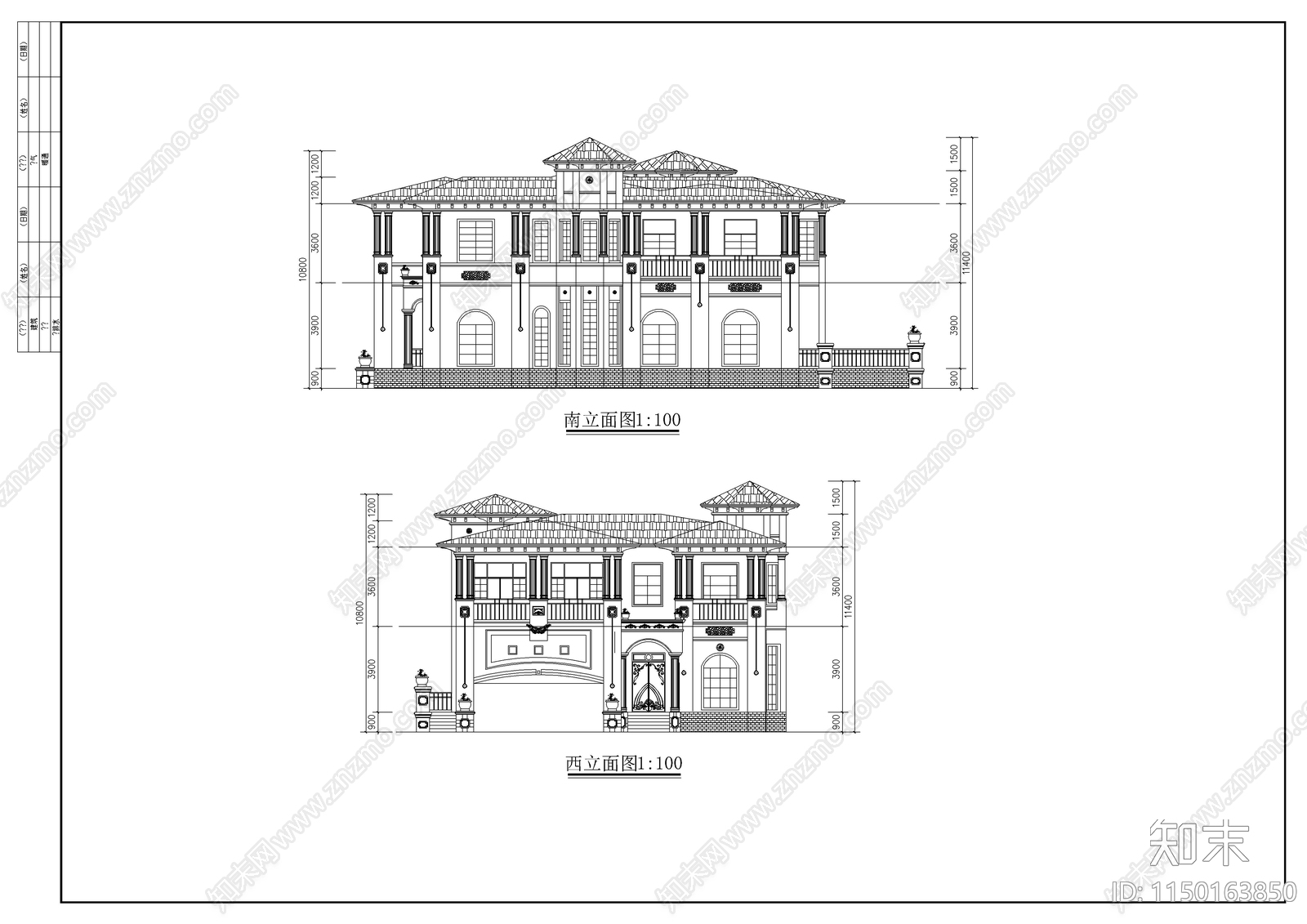 别墅建筑cad施工图下载【ID:1150163850】