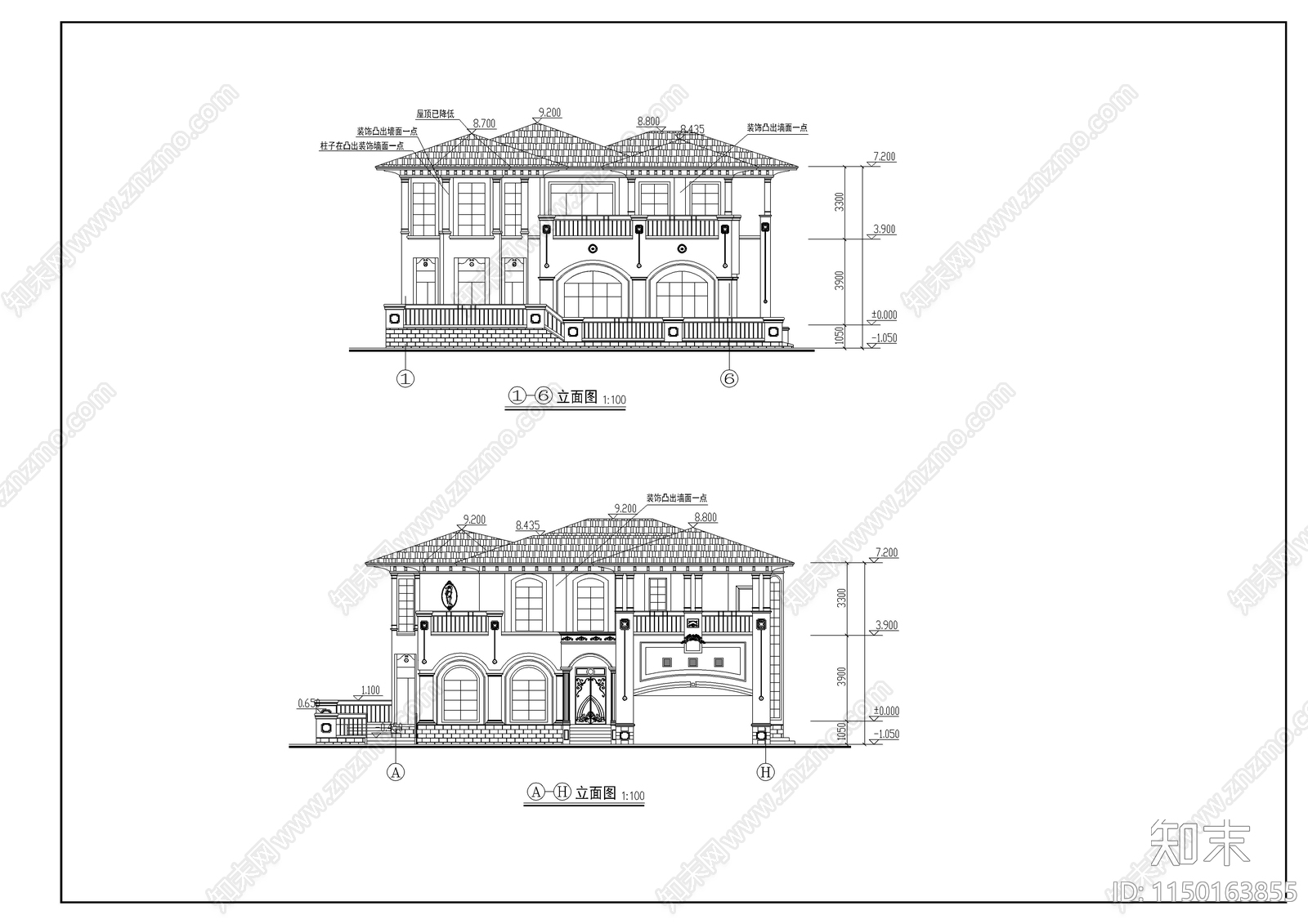 农村别墅建筑cad施工图下载【ID:1150163855】