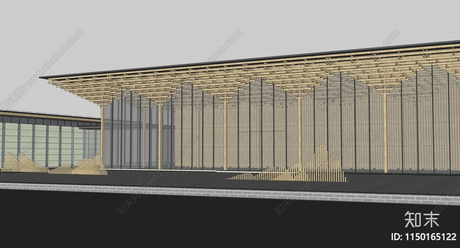 新中式廊架建筑SU模型下载【ID:1150165122】