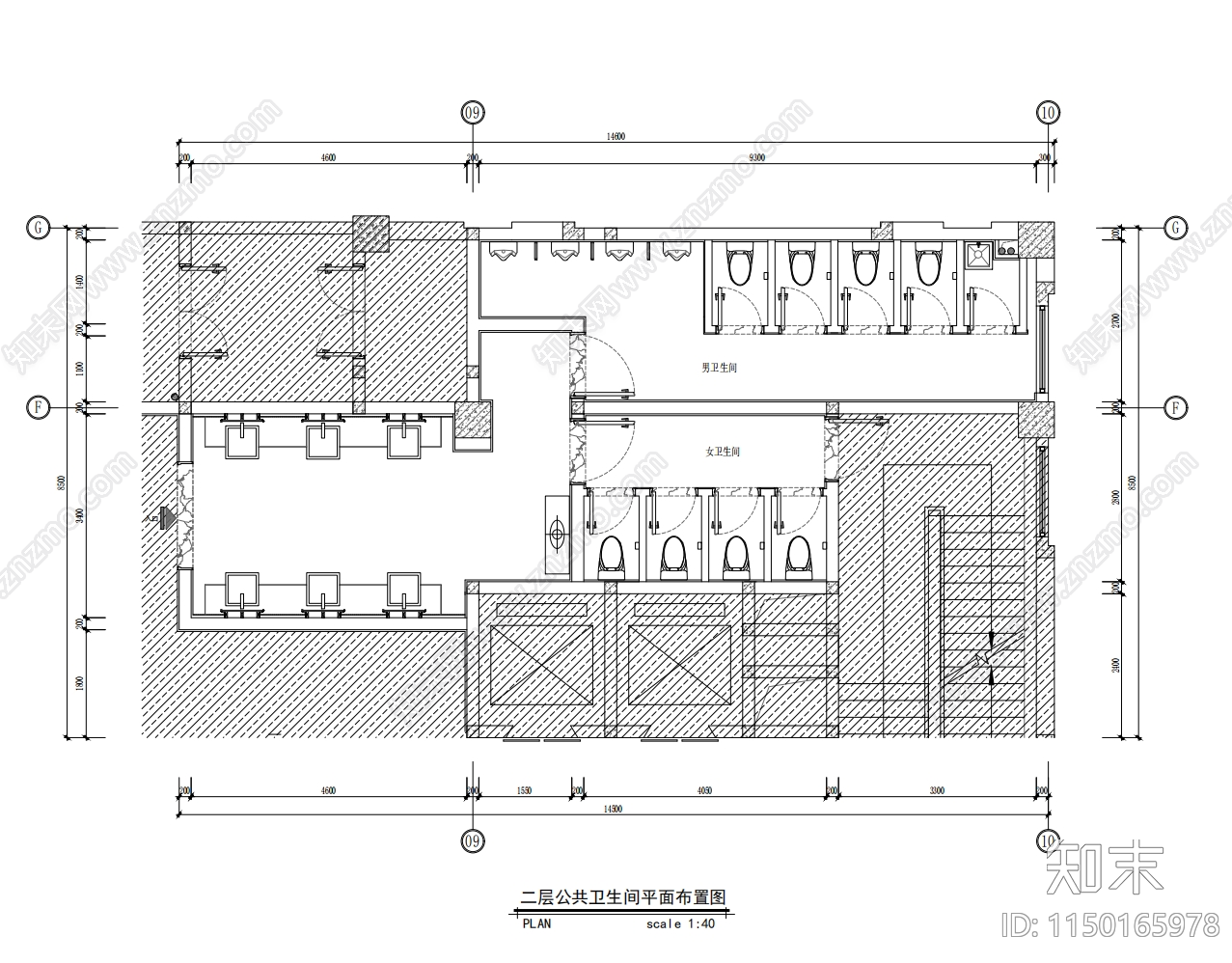 70㎡餐厅公共洗手间室内cad施工图下载【ID:1150165978】