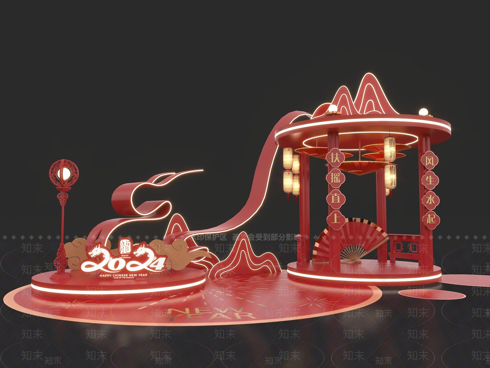 新中式龙年新年美陈3D模型下载【ID:1150165638】