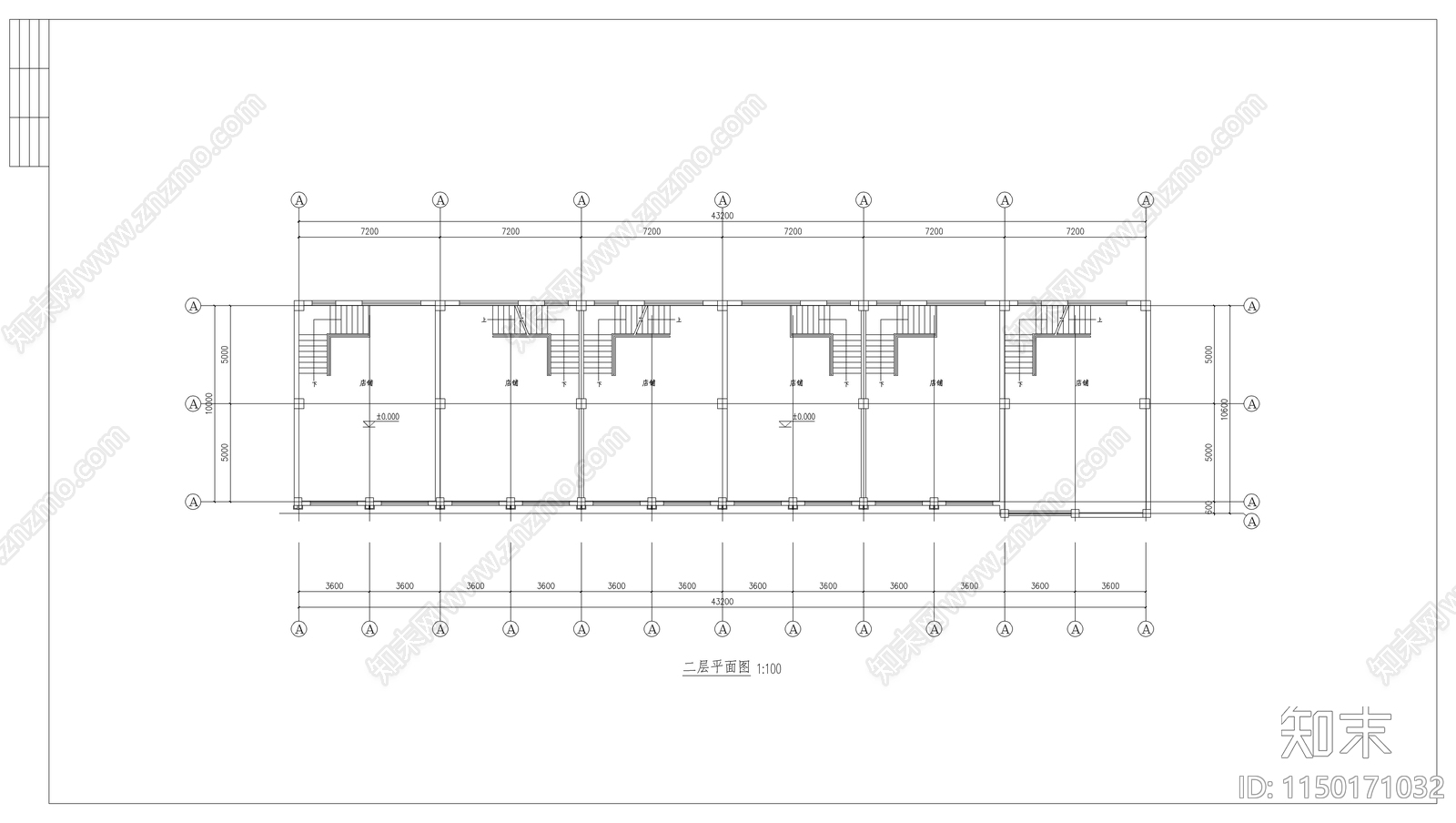 城镇沿街楼建筑cad施工图下载【ID:1150171032】