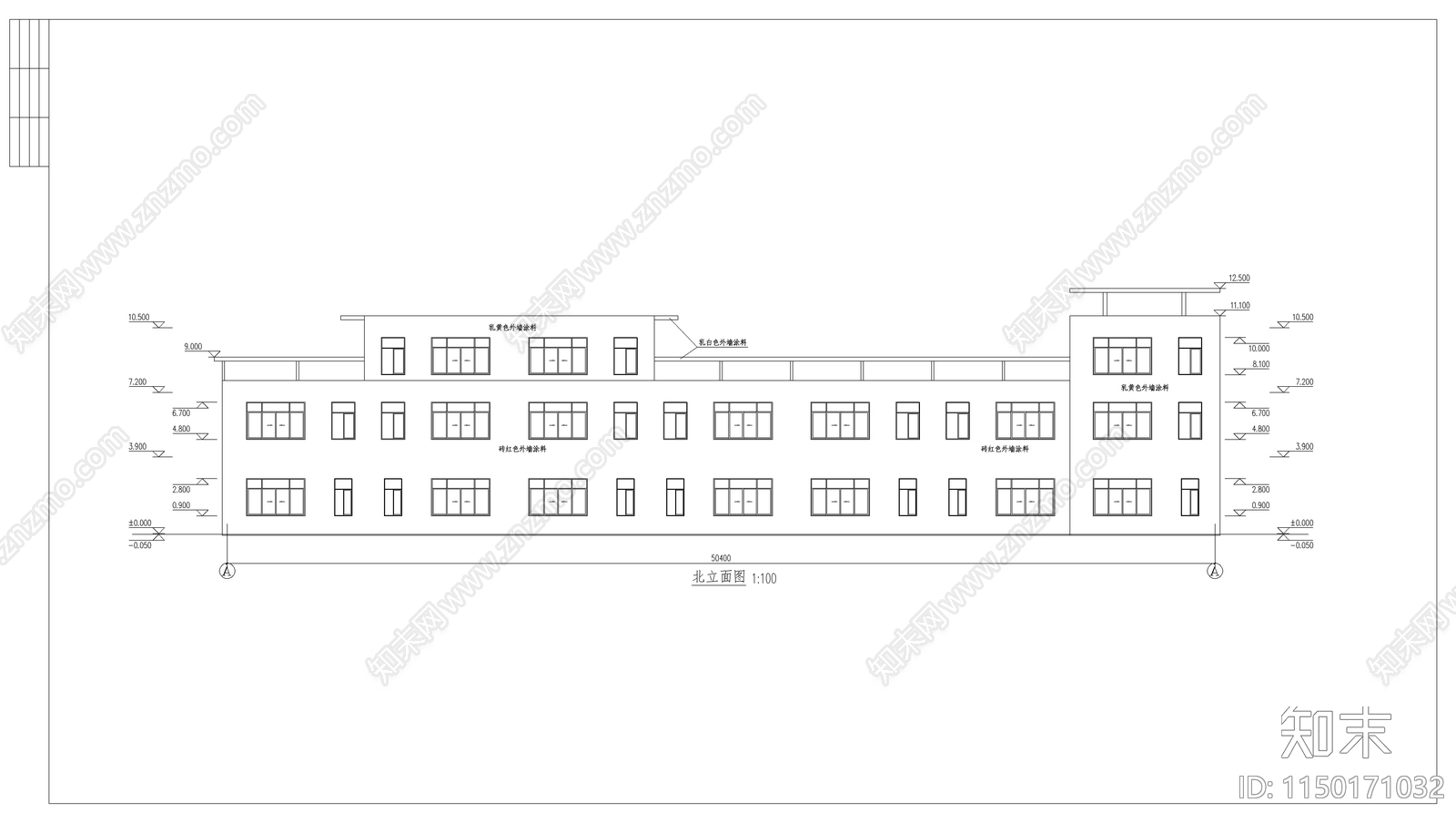 城镇沿街楼建筑cad施工图下载【ID:1150171032】