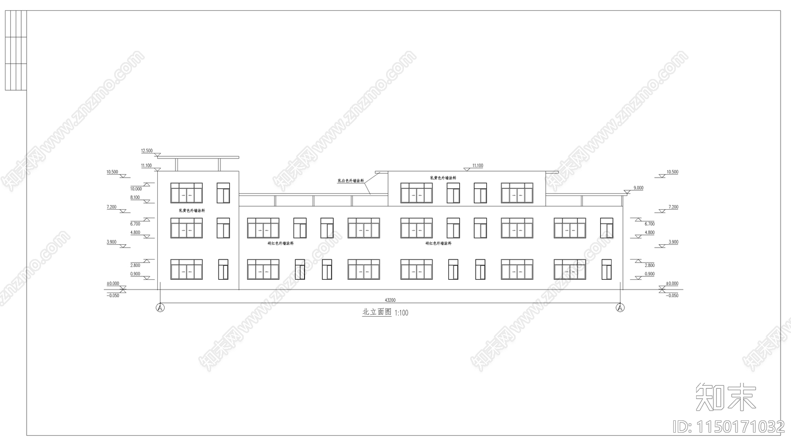 城镇沿街楼建筑cad施工图下载【ID:1150171032】