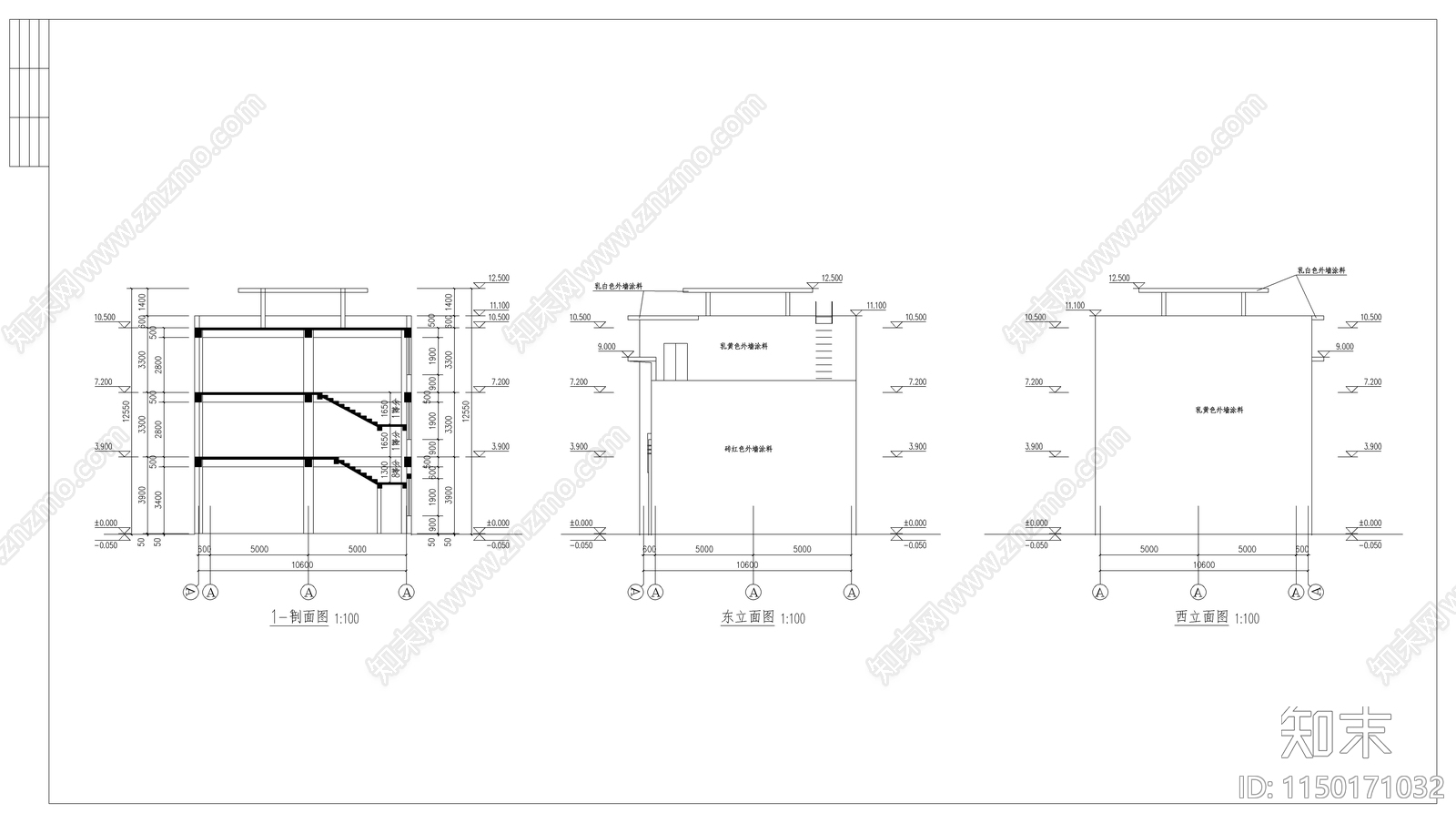 城镇沿街楼建筑cad施工图下载【ID:1150171032】