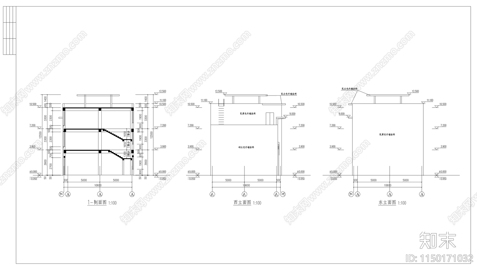 城镇沿街楼建筑cad施工图下载【ID:1150171032】