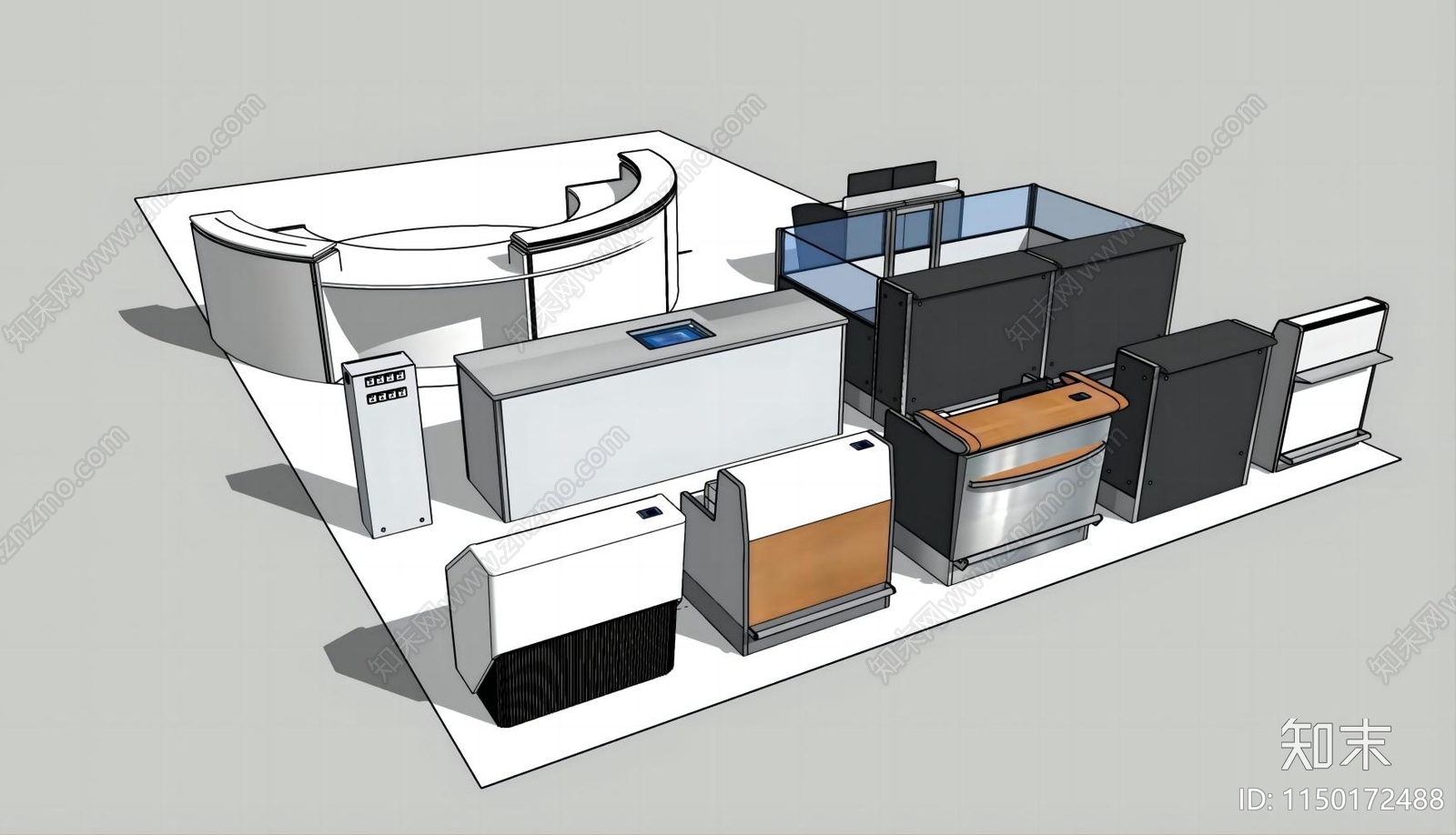 现代铁路机场设备柜台合集SU模型下载【ID:1150172488】