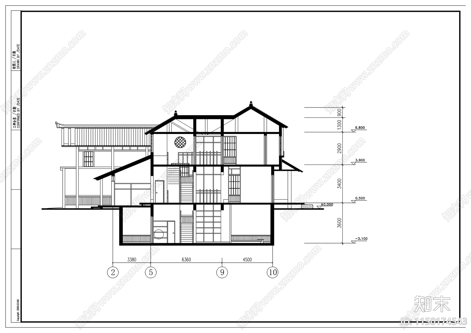 日式别墅建筑施工图下载【ID:1150174543】