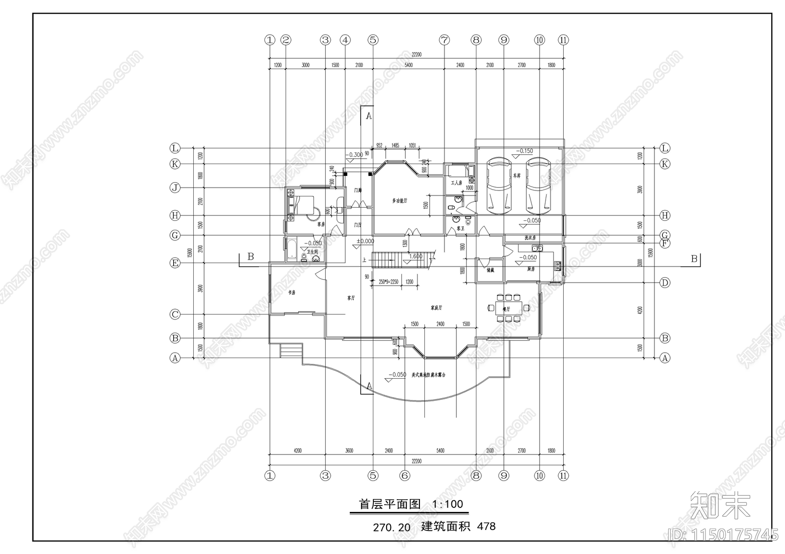 欧式别墅建筑cad施工图下载【ID:1150175745】