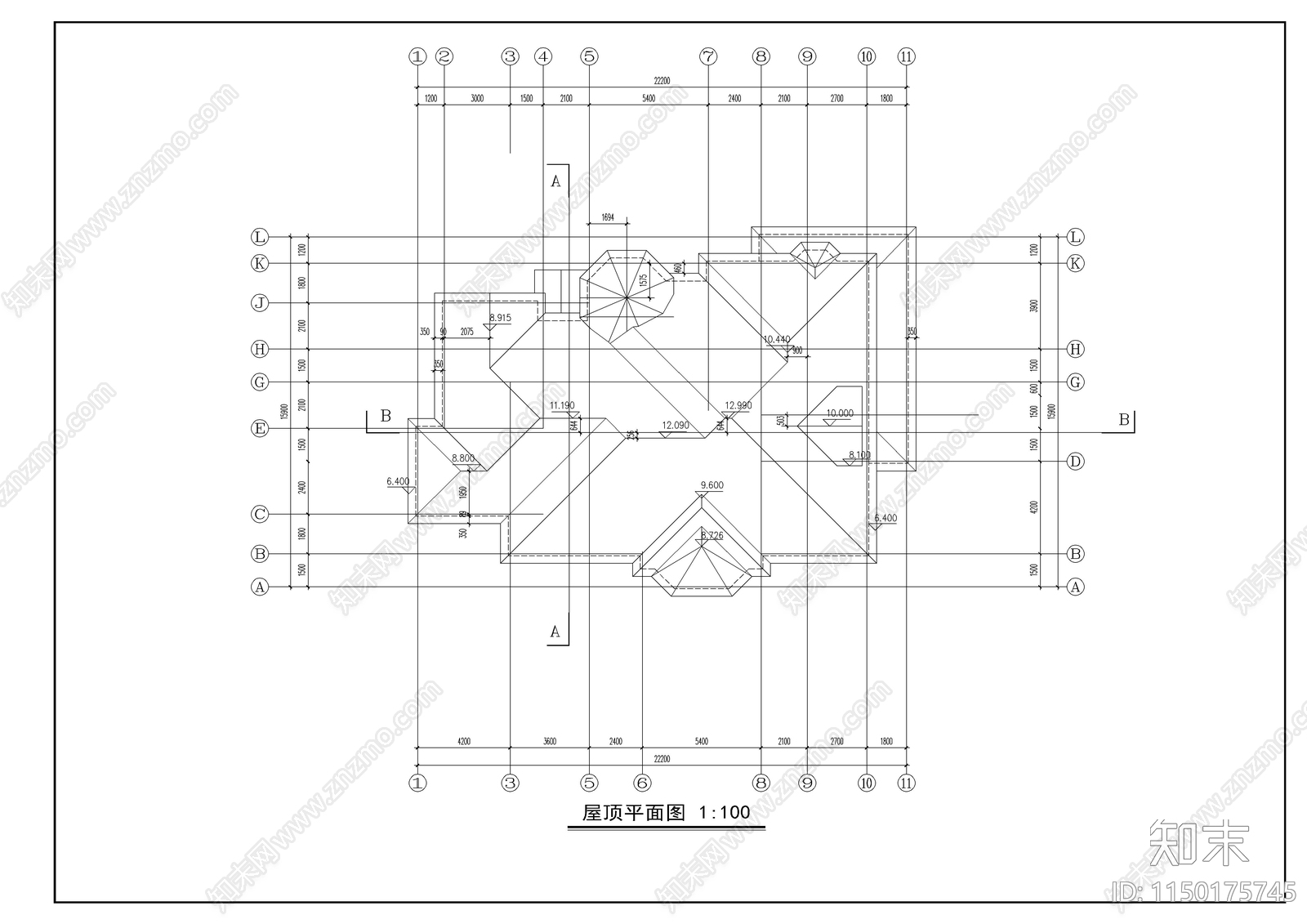 欧式别墅建筑cad施工图下载【ID:1150175745】
