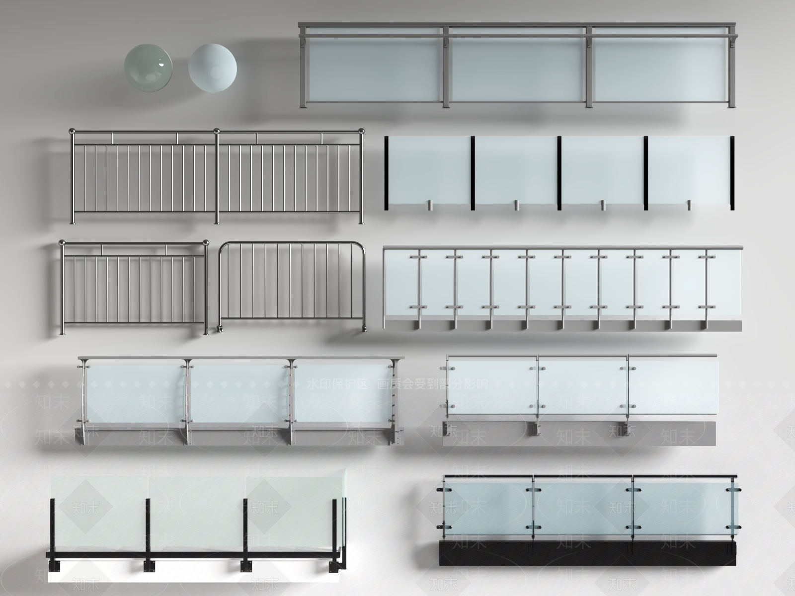 现代玻璃栏杆扶手3D模型下载【ID:1150176808】