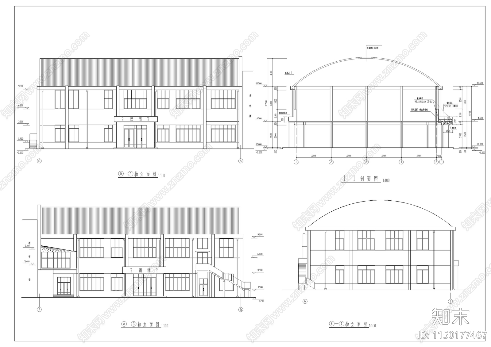 食堂建筑cad施工图下载【ID:1150177467】