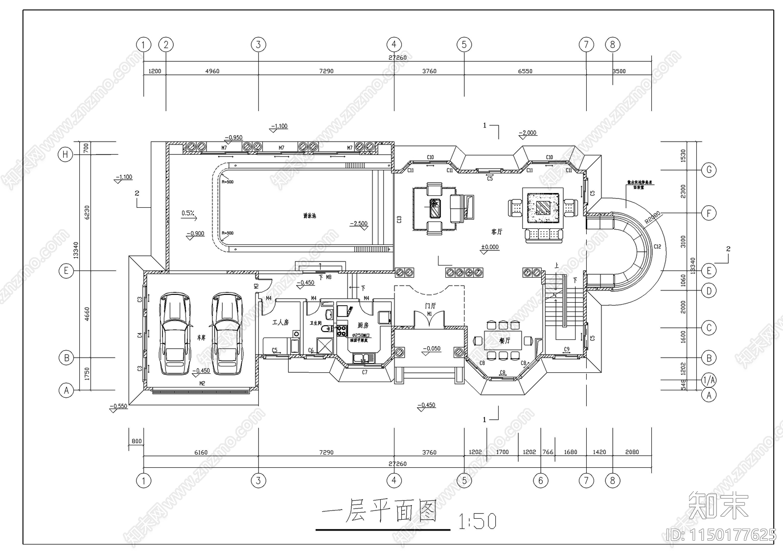 别墅设计建筑cad施工图下载【ID:1150177625】