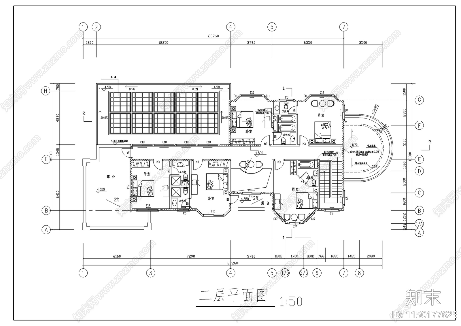 别墅设计建筑cad施工图下载【ID:1150177625】