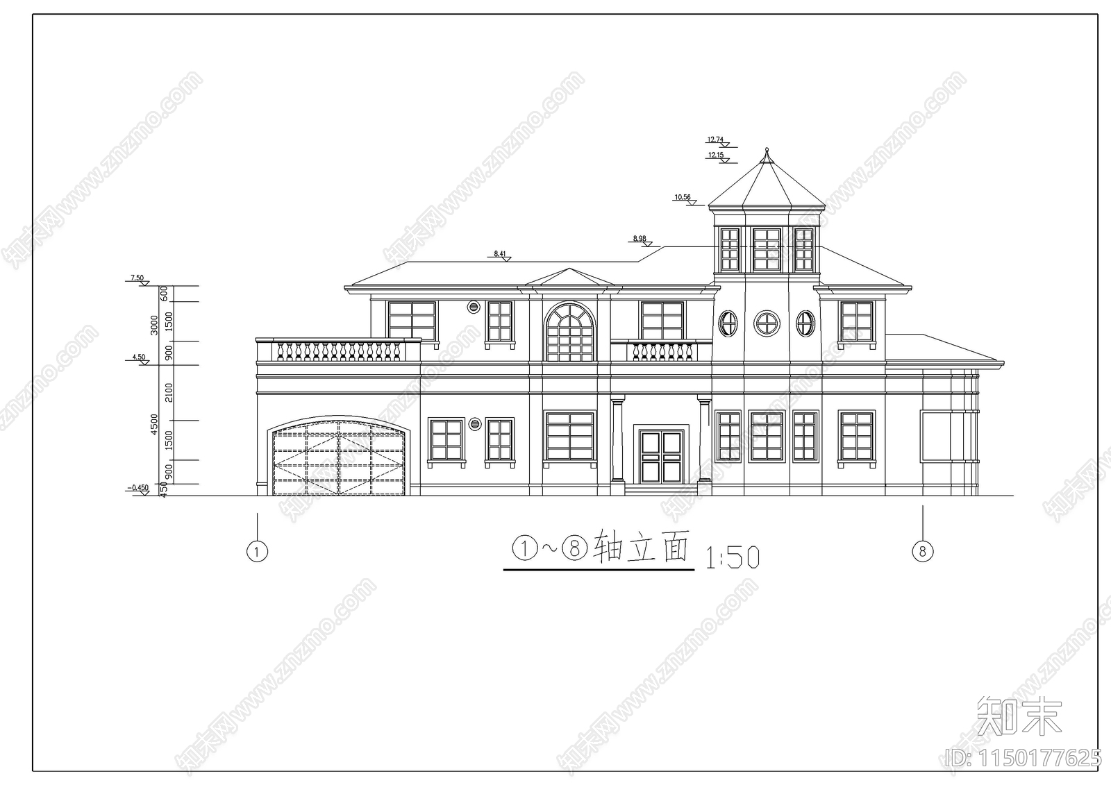 别墅设计建筑cad施工图下载【ID:1150177625】