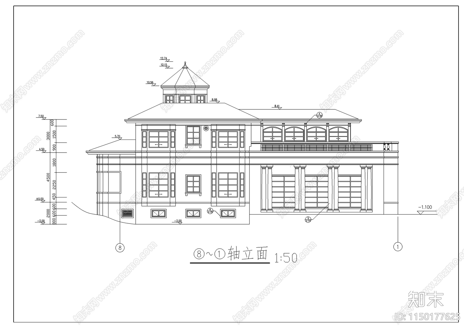 别墅设计建筑cad施工图下载【ID:1150177625】