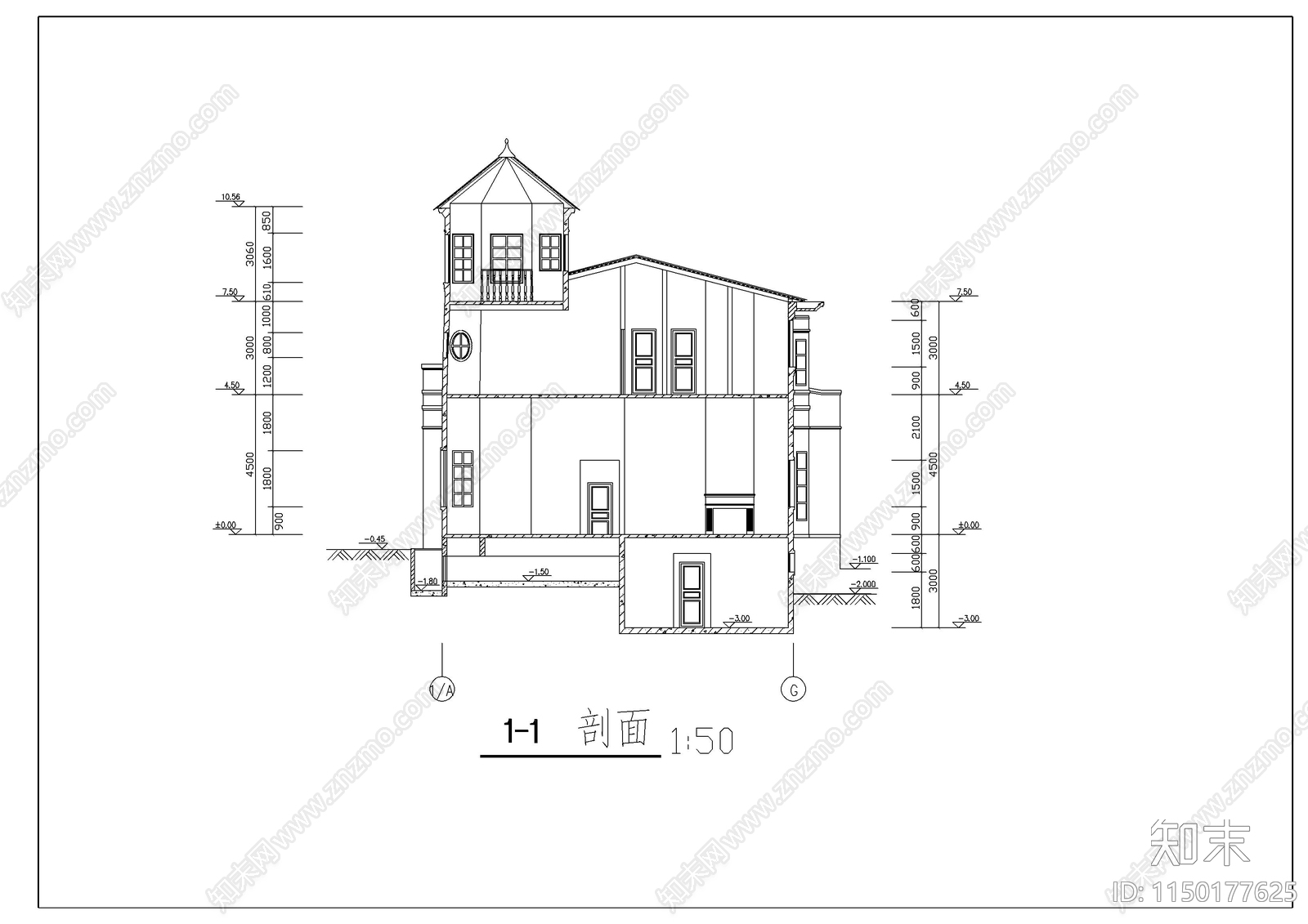 别墅设计建筑cad施工图下载【ID:1150177625】