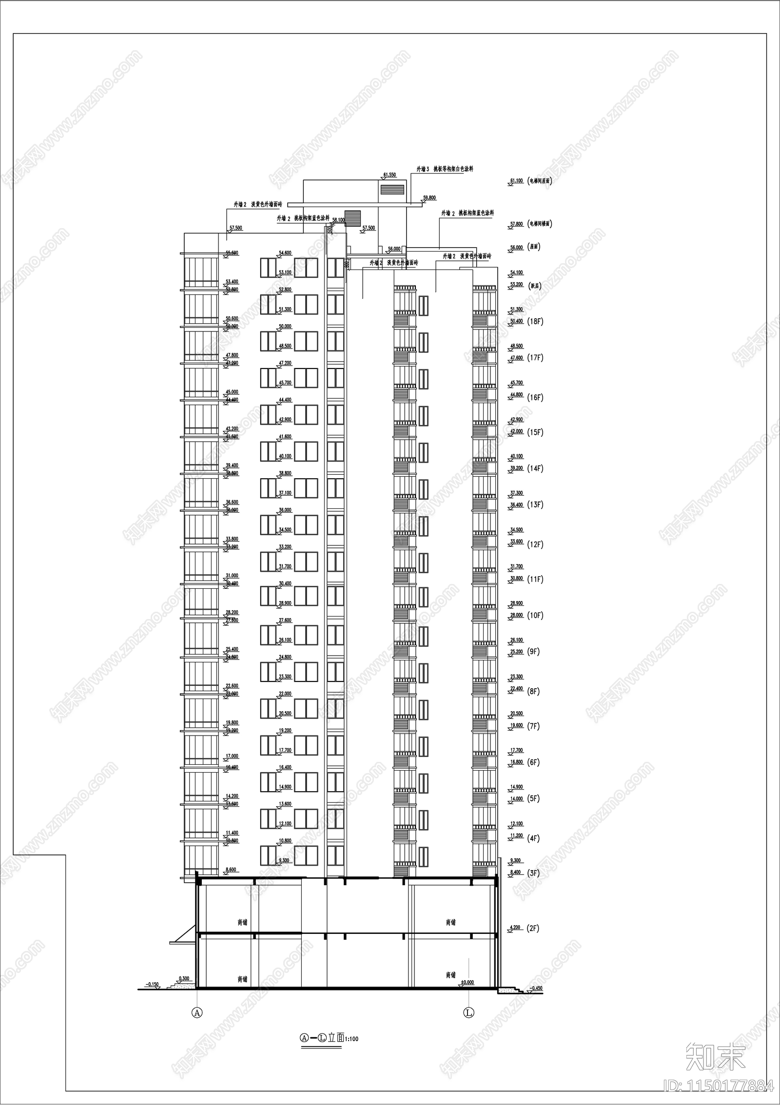 高层公寓建筑cad施工图下载【ID:1150177884】