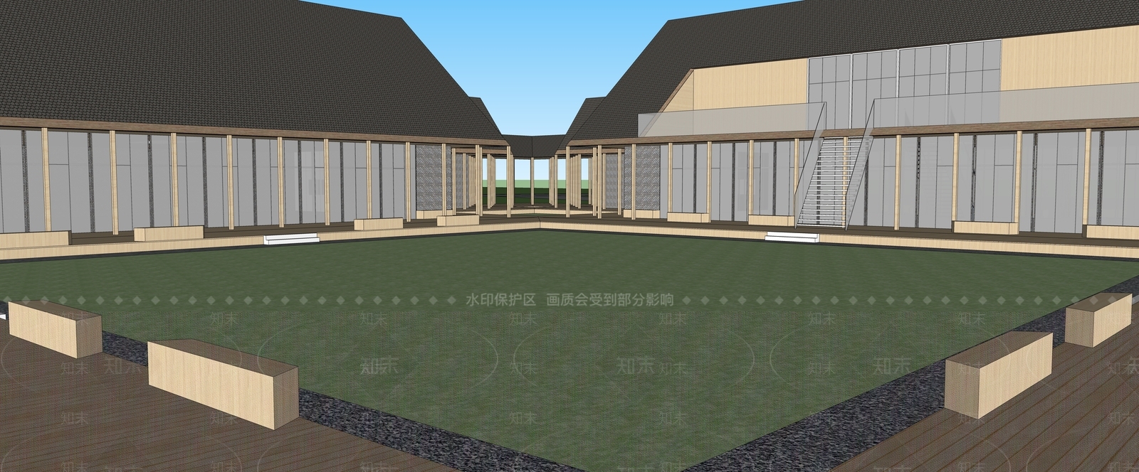 现代展览馆建筑SU模型下载【ID:1150178129】