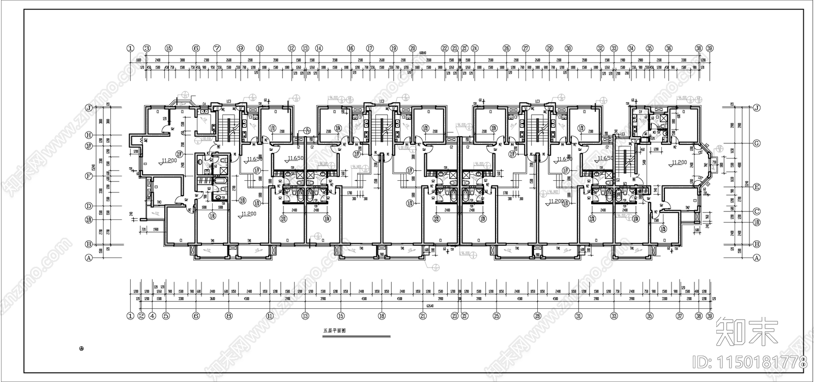 多层住宅楼建筑cad施工图下载【ID:1150181778】