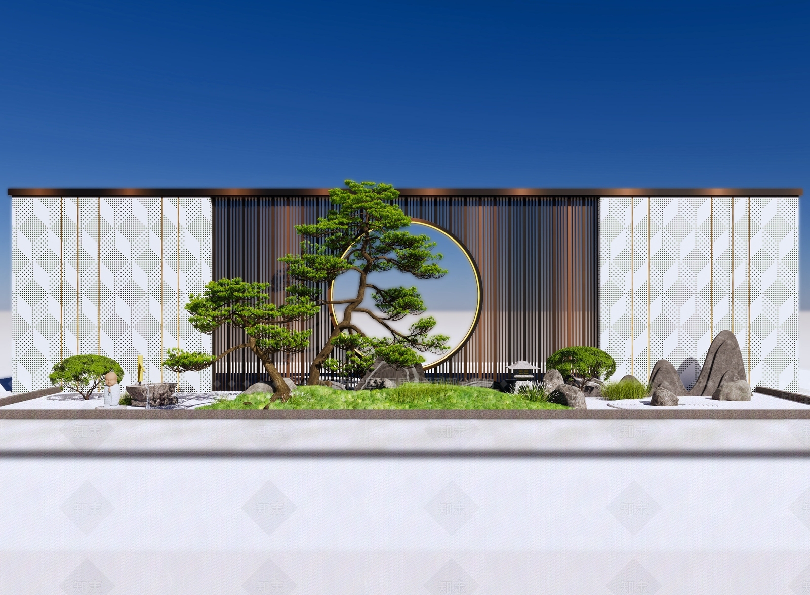 新中式格栅景墙3D模型下载【ID:1150182779】