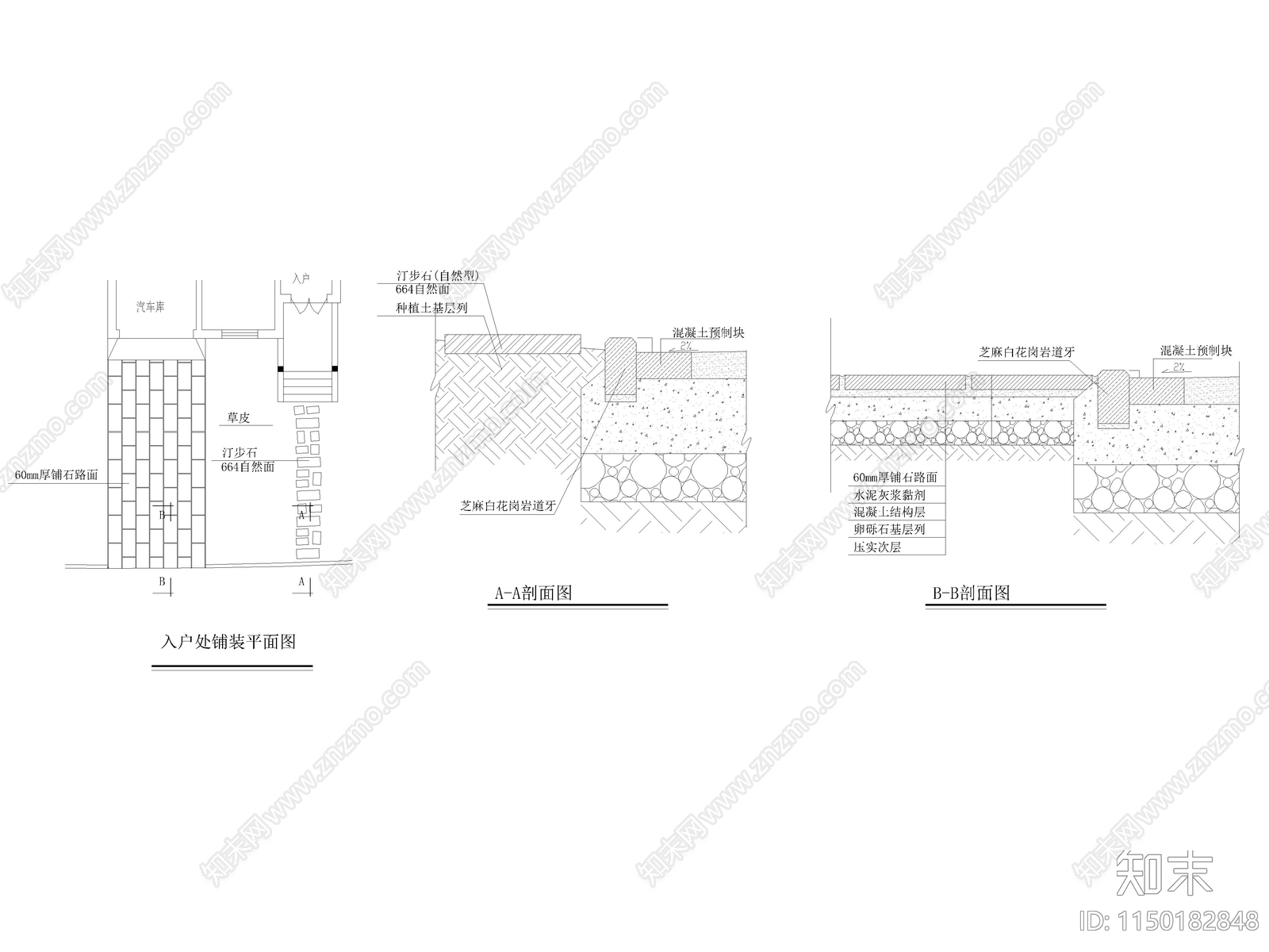 入户处地面铺装节点详图cad施工图下载【ID:1150182848】