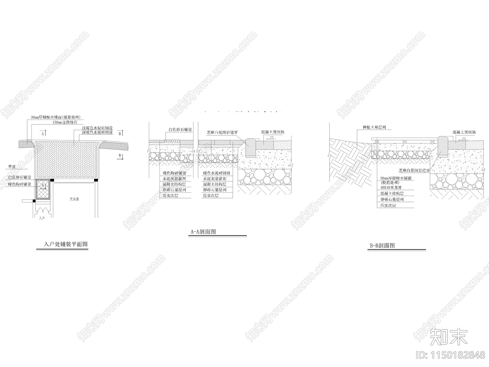 入户处地面铺装节点详图cad施工图下载【ID:1150182848】