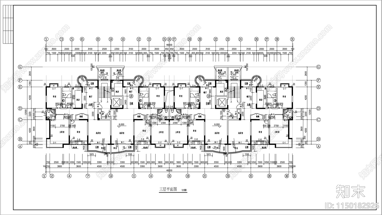 11层小高层住宅建筑施工图下载【ID:1150182926】