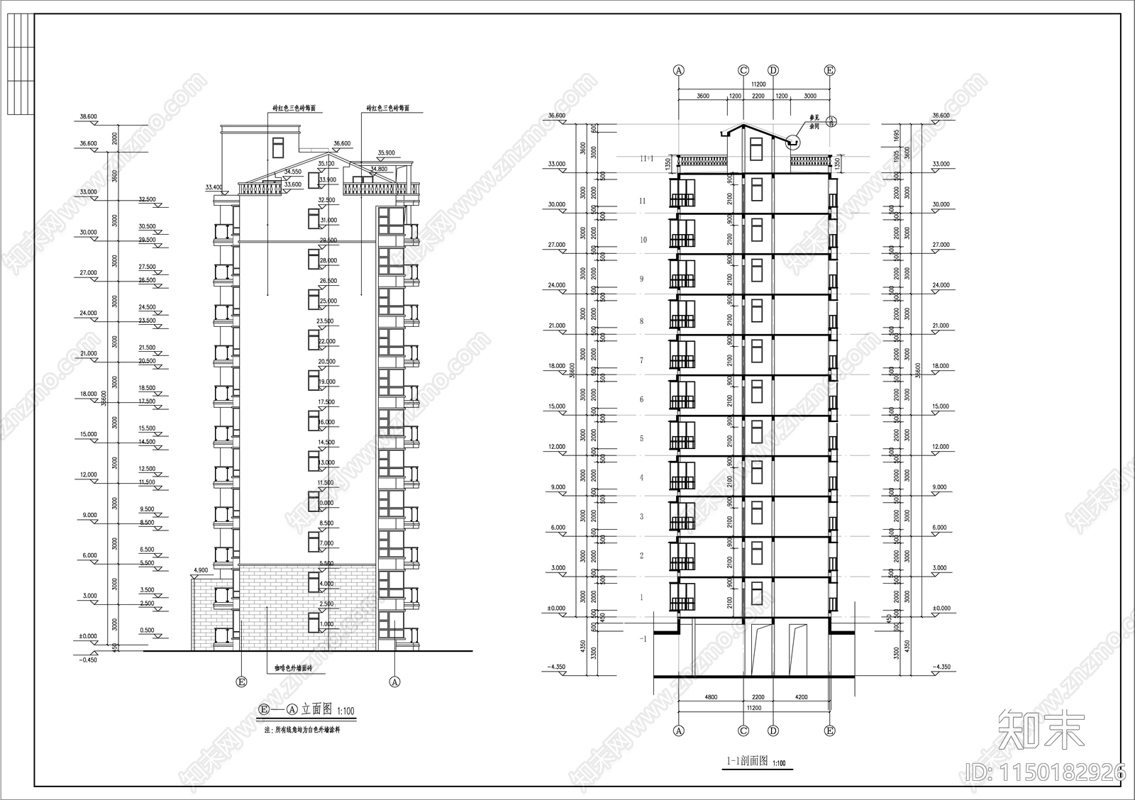 11层小高层住宅建筑施工图下载【ID:1150182926】