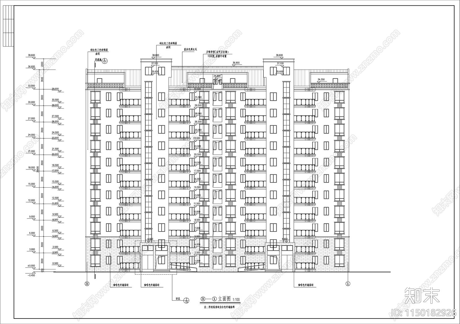 11层小高层住宅建筑施工图下载【ID:1150182926】