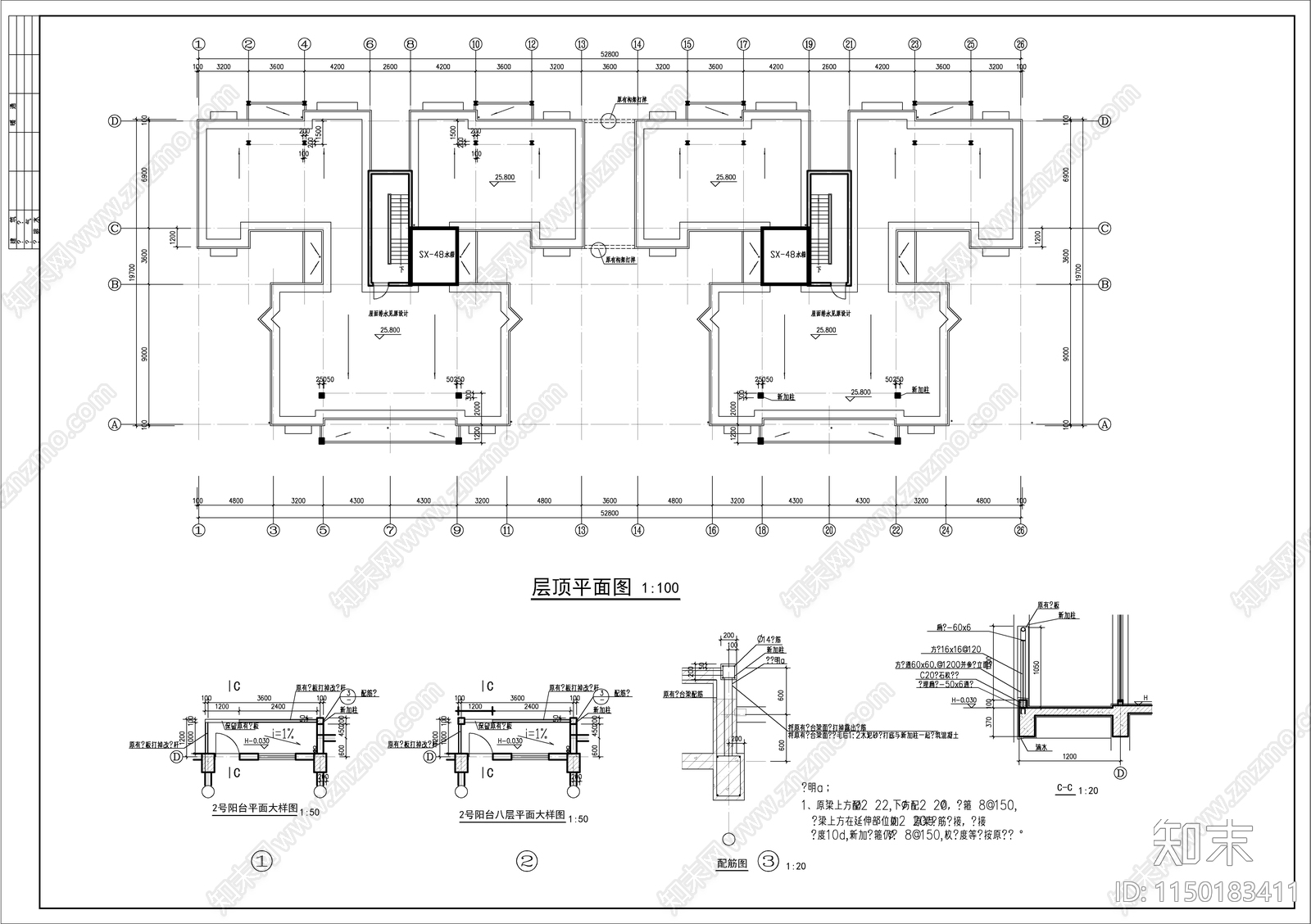 多层住宅建筑cad施工图下载【ID:1150183411】