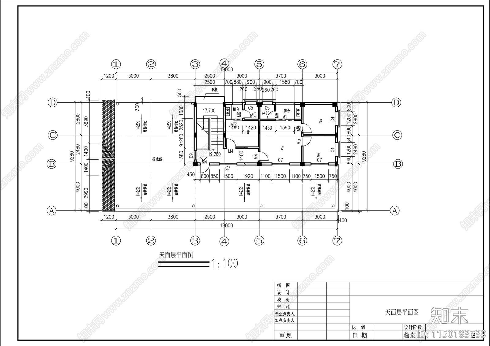 六层出租屋自建房建筑cad施工图下载【ID:1150183739】