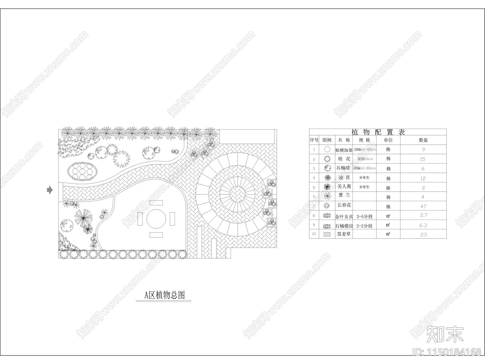 别墅小区屋顶花园景观绿化设计详图cad施工图下载【ID:1150184168】