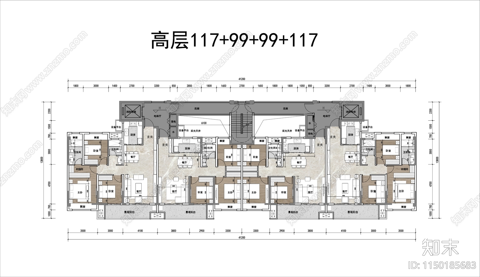 高层住宅户型平面图施工图下载【ID:1150185683】