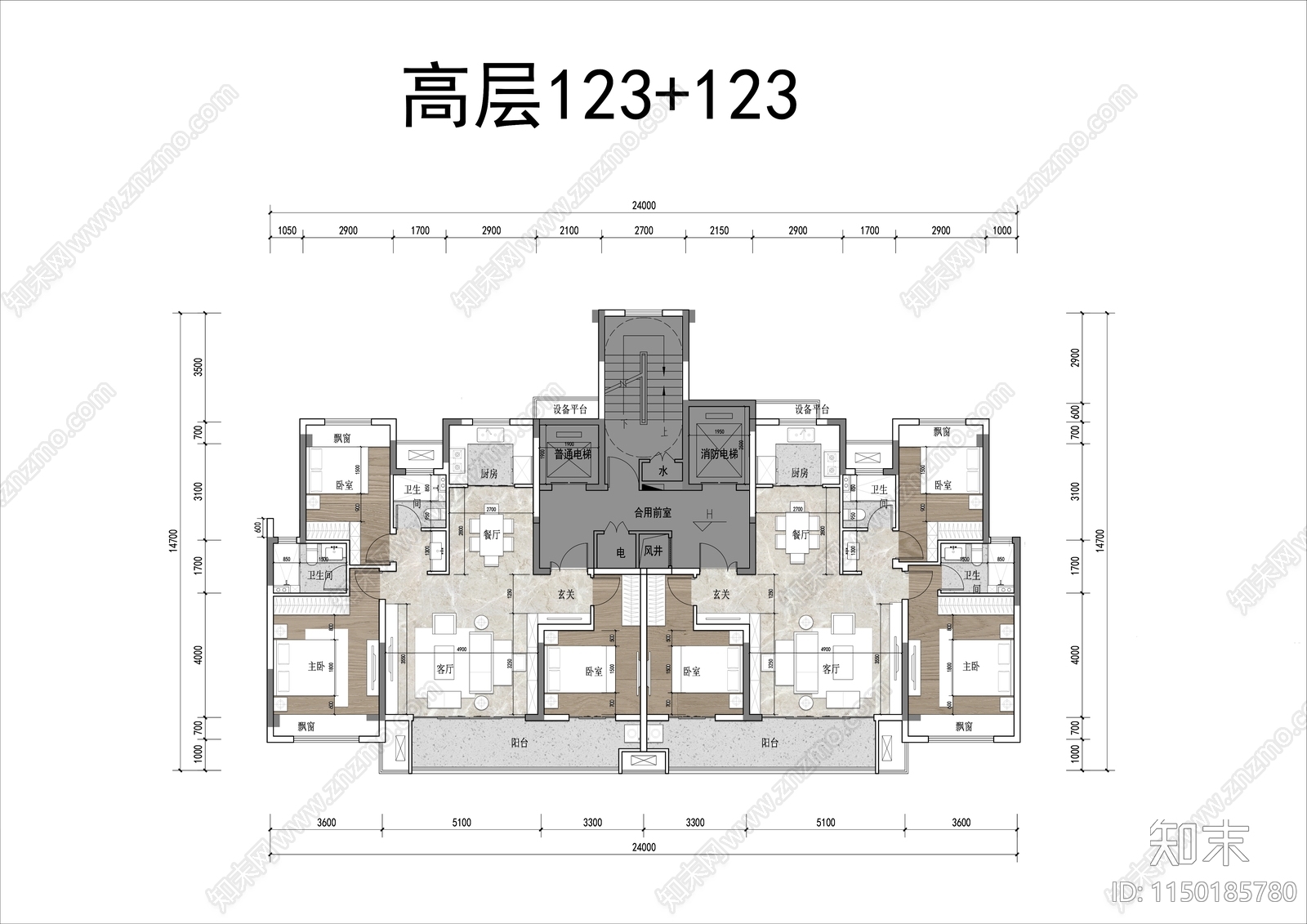 高层123平户型平面图施工图下载【ID:1150185780】