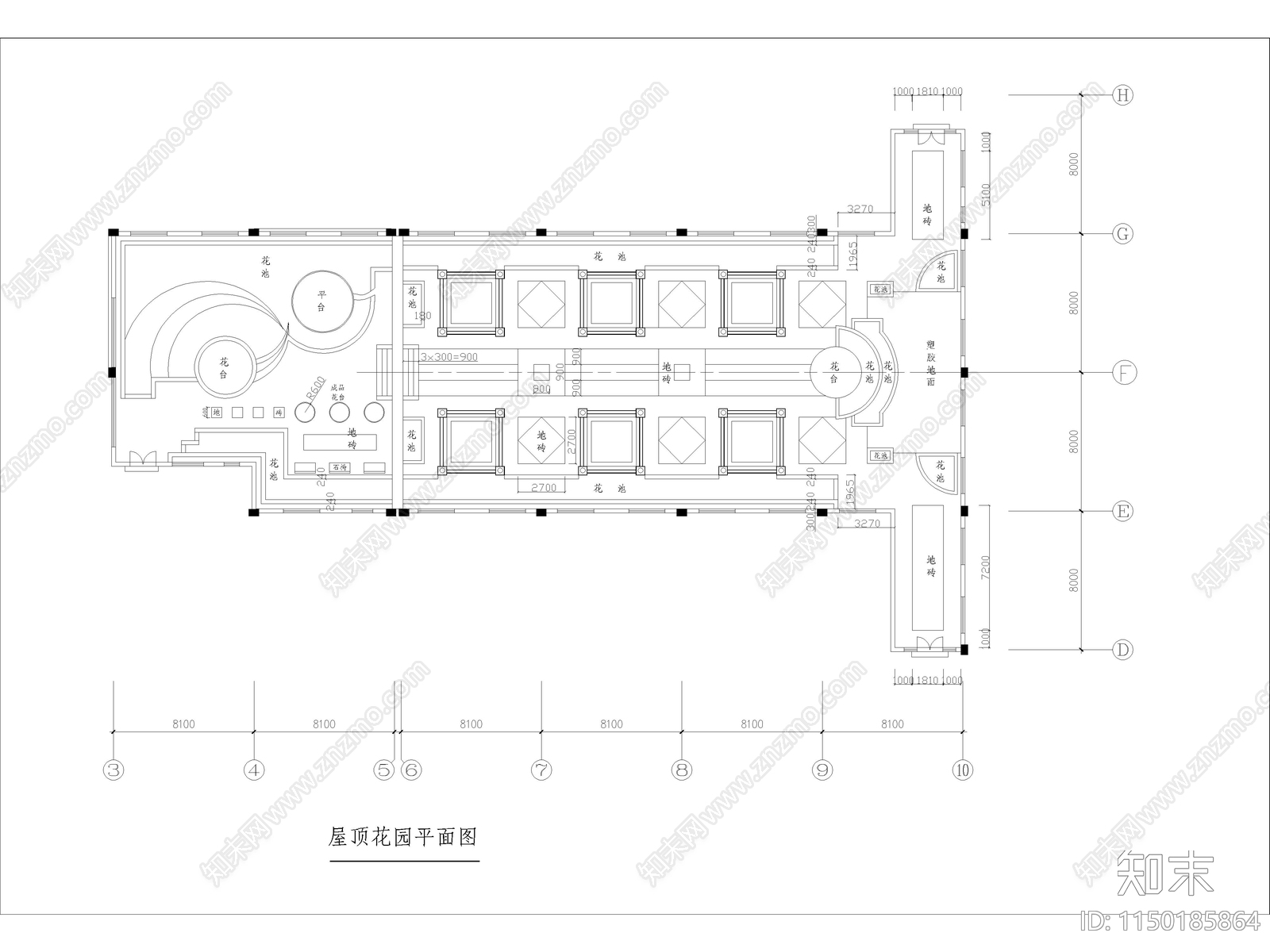 别墅小区屋顶花园景观绿化设计详图cad施工图下载【ID:1150185864】