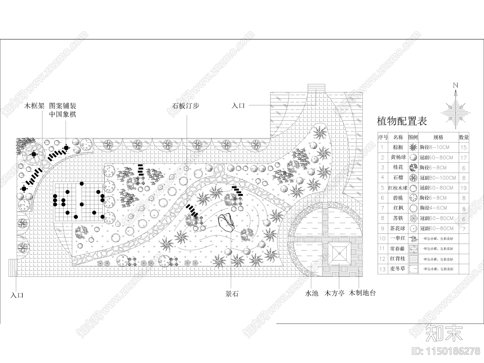 别墅小区屋顶花园景观绿化设计平面图施工图下载【ID:1150186278】