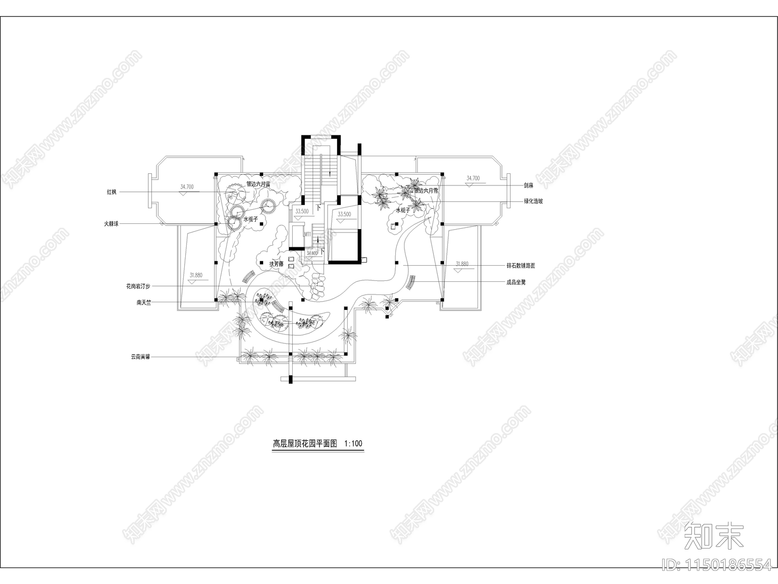高层屋顶花园绿化平面图施工图下载【ID:1150186554】