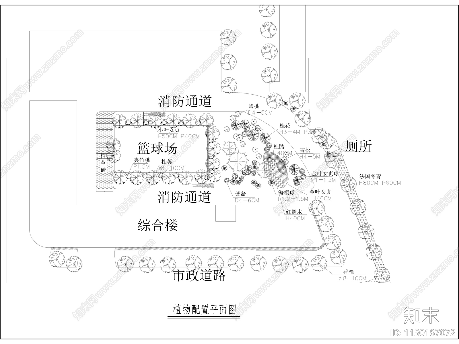 篮球场绿化定位放线详图施工图下载【ID:1150187072】