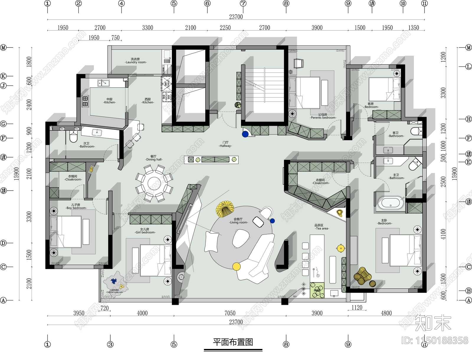 260方大平层平面图cad施工图下载【ID:1150188358】